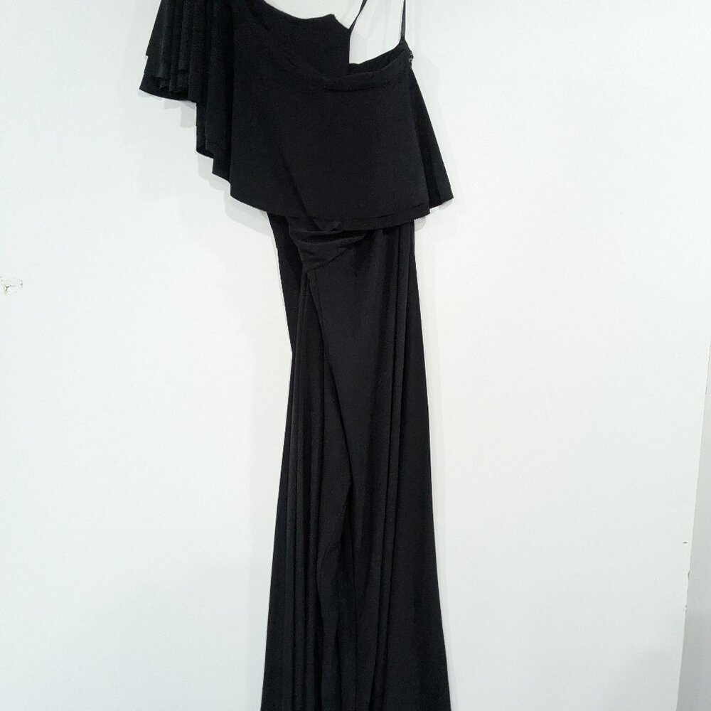 Ralph Lauren One Shoulder Ruffle Wide Leg Jumpsuit Black Size 18